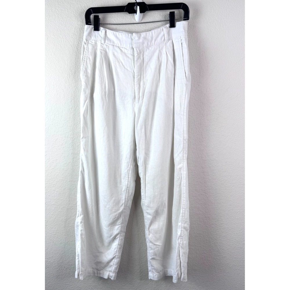 Abercrombie & Fitch M White Wide-Leg High Waist Lined Linen Blend Pants